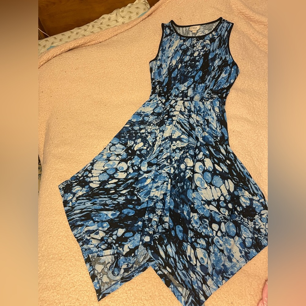 3/$35 ECI sleeveless fit and flare asymmetrical hem dress
